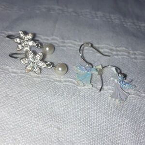 Vintage Angle‎ and Silver and Pearl/ Floral Hook Earrings Set